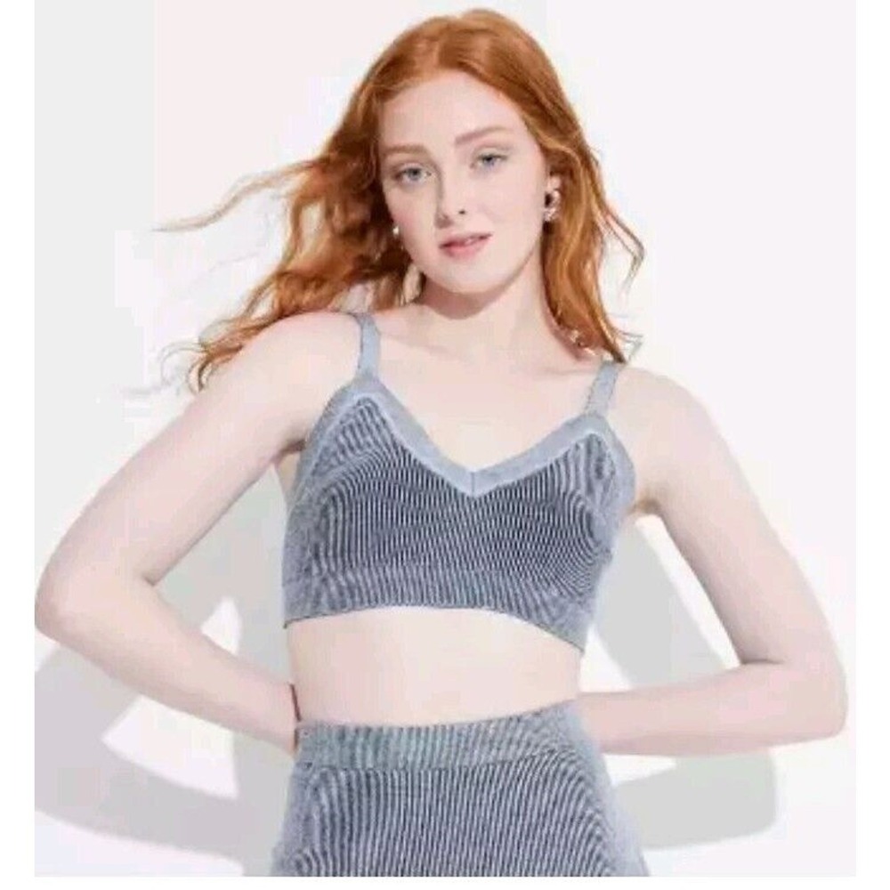 Wild Fable Cropped Tank Top Gray Ribbed Womens Size Small Spaghetti Strap